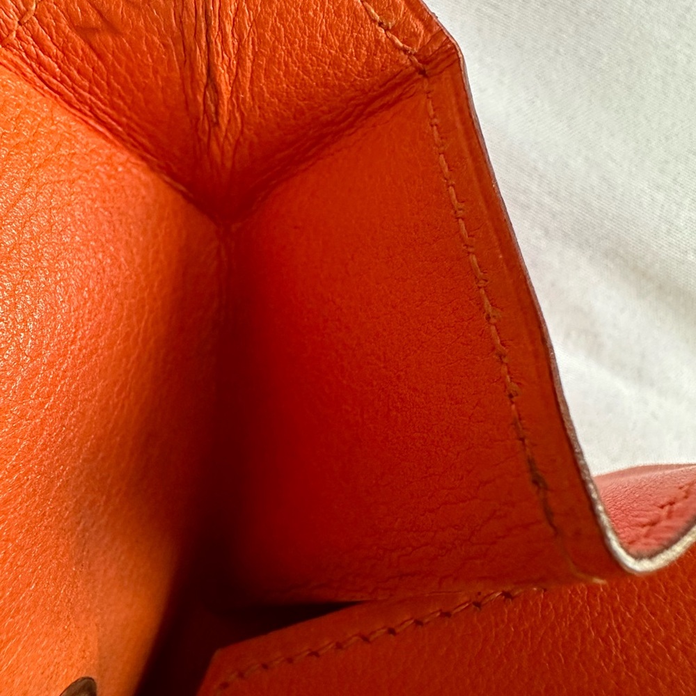 Authentic HERMES Luvan Cattle Veau Barenia Leather Wallet Coin Purse Orange 👛 - Picture 11 of 12